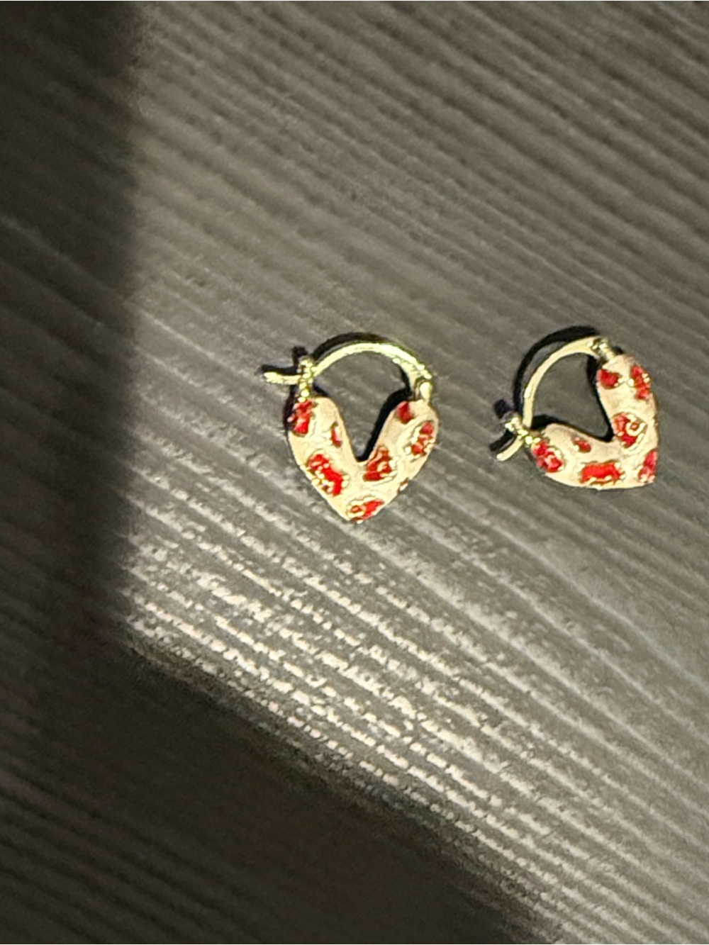 Gold Heart Hoop Earrings with Red and Pearl Enamel Accent - Picture 6 of 7